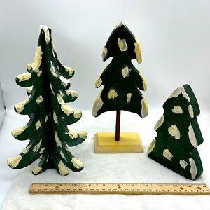 Christmas Trio 3 Wooden Trees with Snow (Dark Green)
